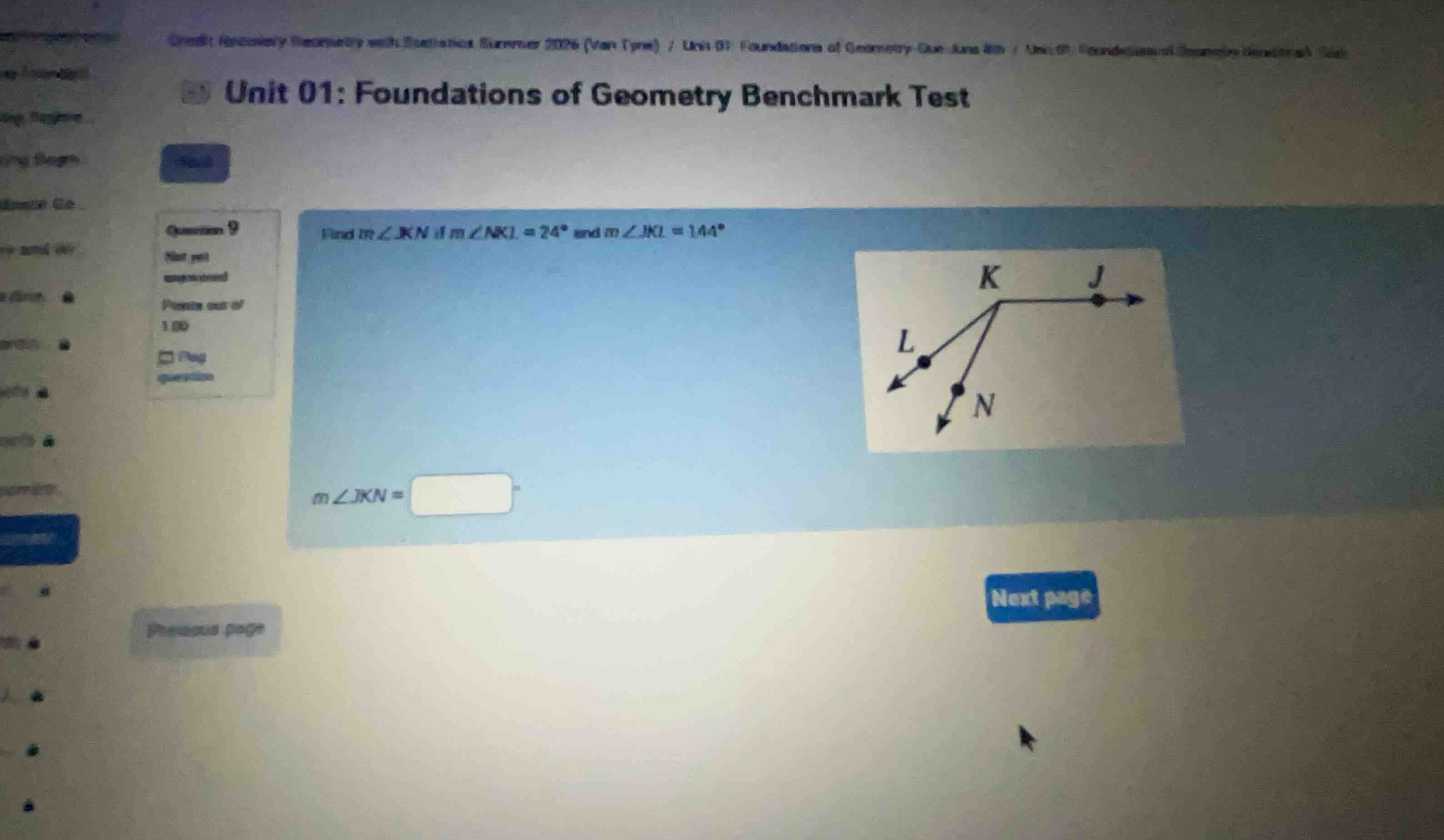 find \\(m\\angle jkn\\) if \\(m\\angle nkl = 24^{\\circ}\\) and \\(m\\a…