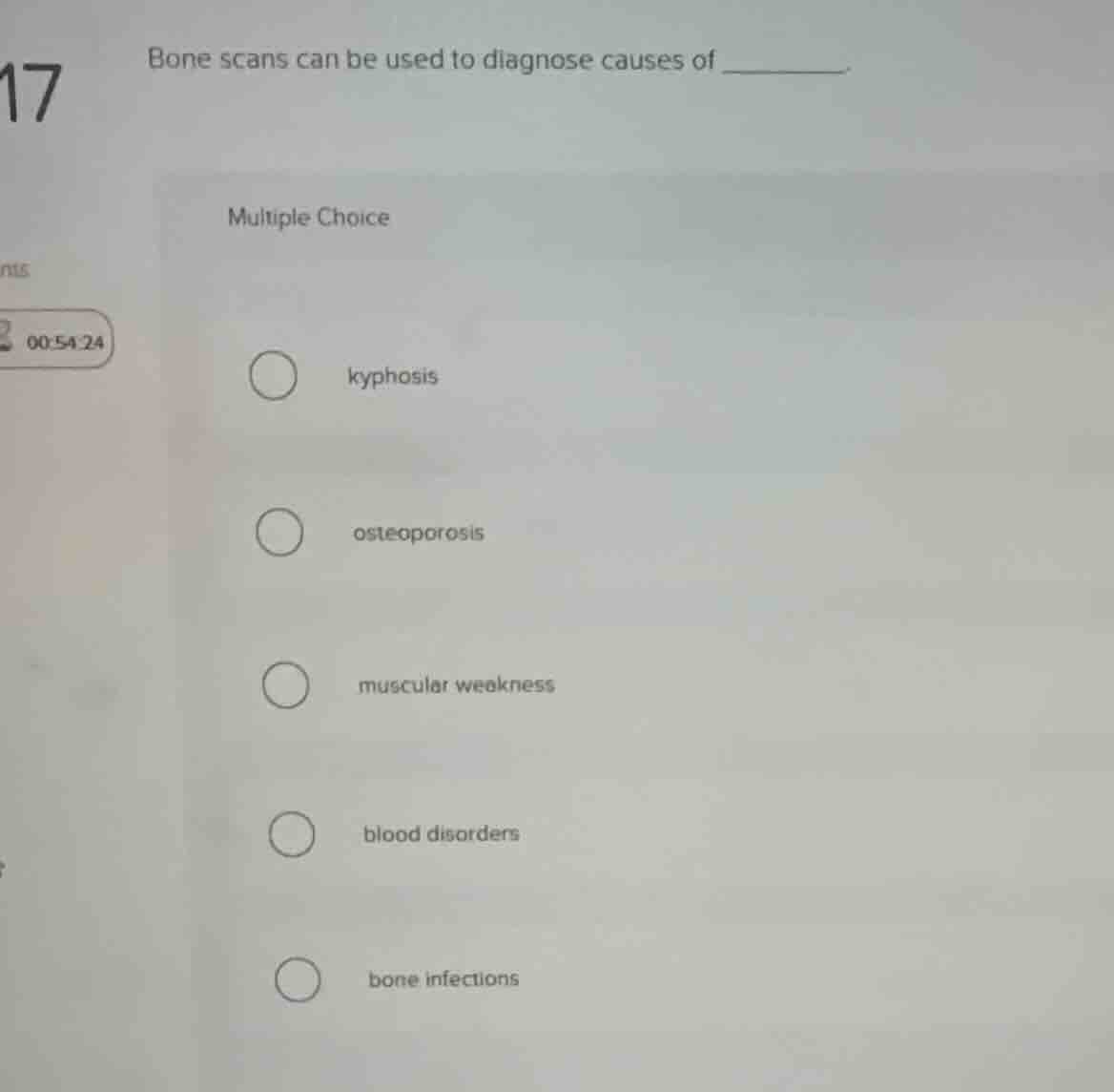 bone scans can be used to diagnose causes of _______ multiple choice ky…