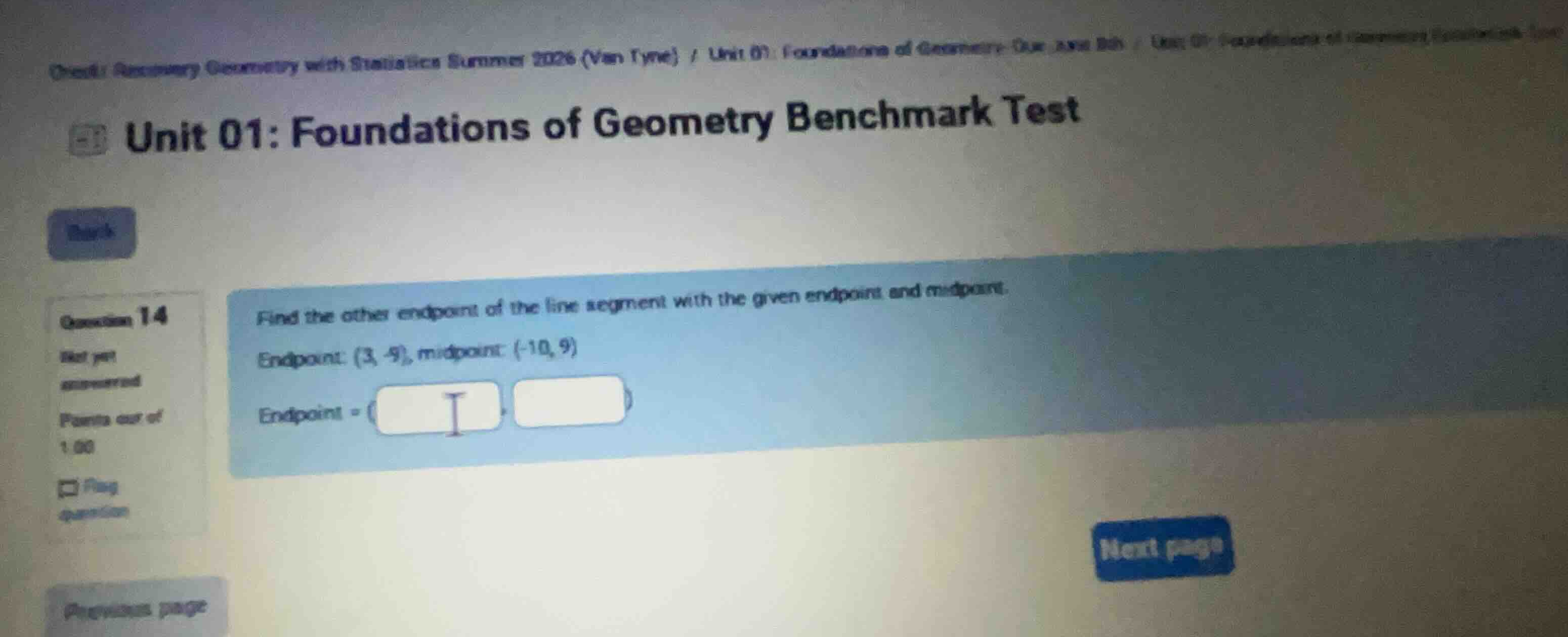 find the other endpoint of the line segment with the given endpoint and…