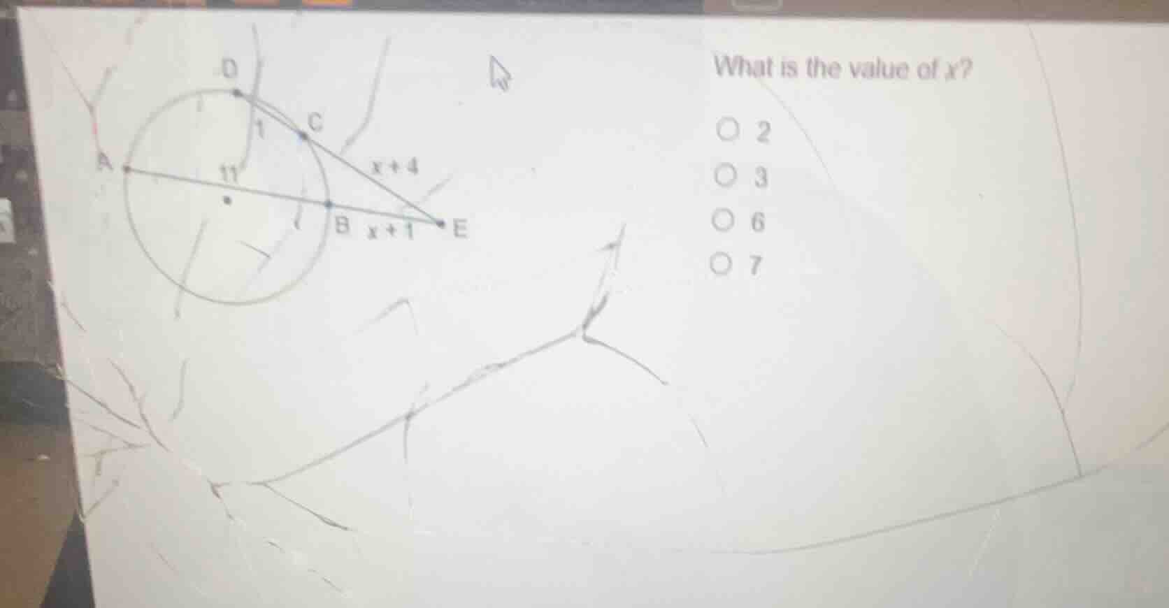 what is the value of \\(x\\)? \\(\\bigcirc\\) 2 \\(\\bigcirc\\) 3 \\(\\…