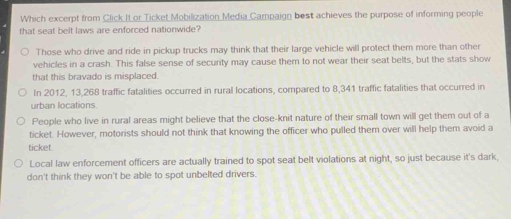 which excerpt from click it or ticket mobilization media campaign best …