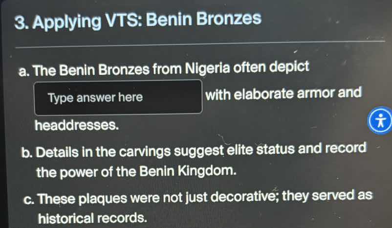 3. applying vts: benin bronzes a. the benin bronzes from nigeria often …