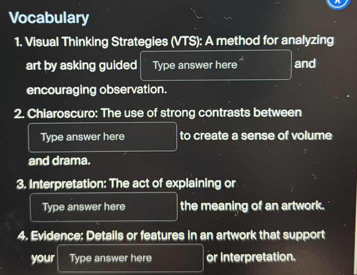 vocabulary 1. visual thinking strategies (vts): a method for analyzing …