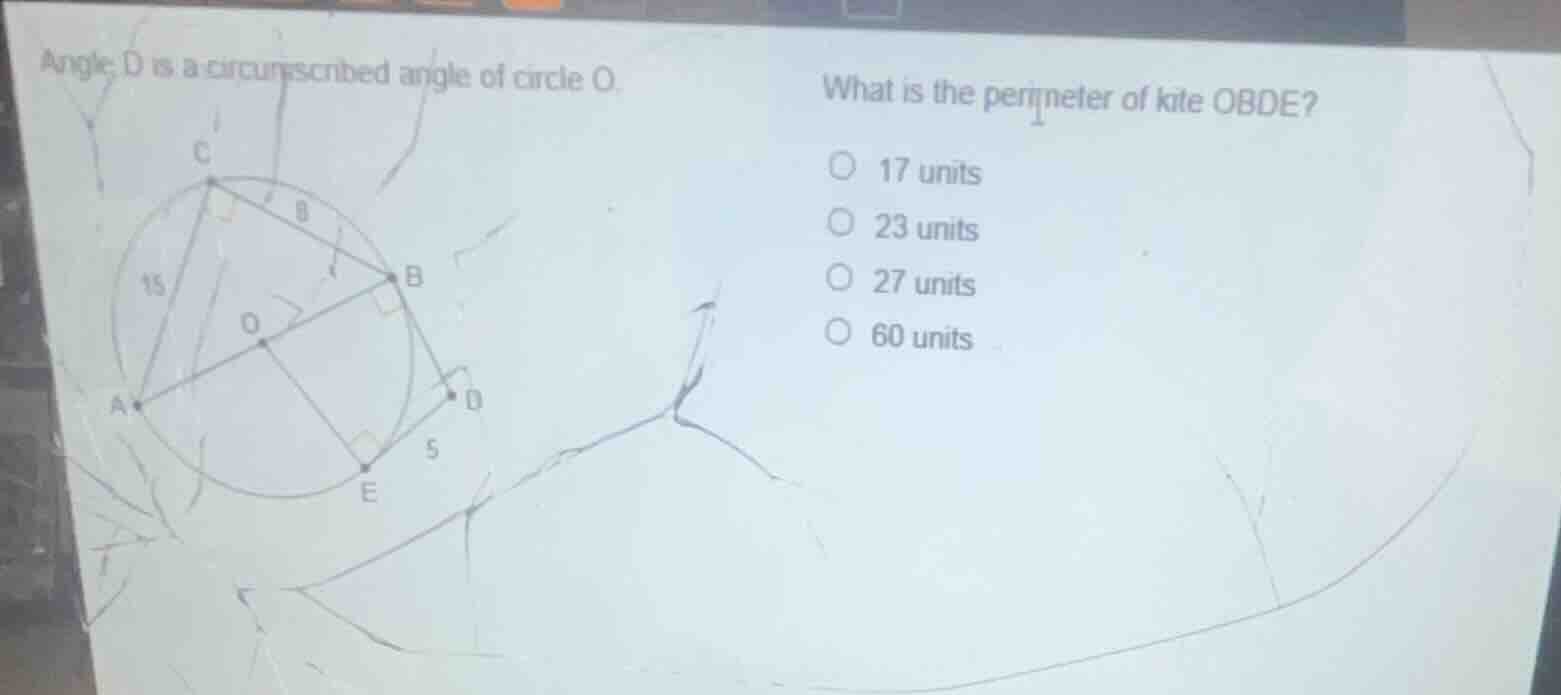 angle d is a circumscribed angle of circle o. what is the perimeter of …