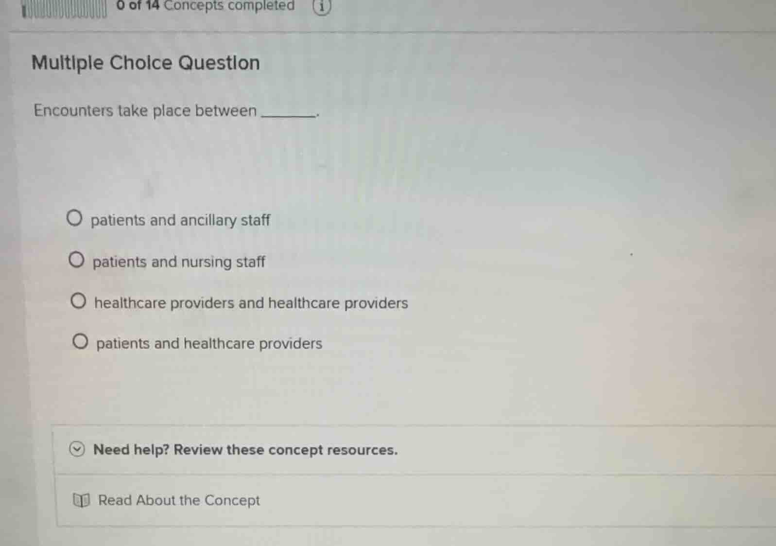 multiple choice question encounters take place between ______. patients…