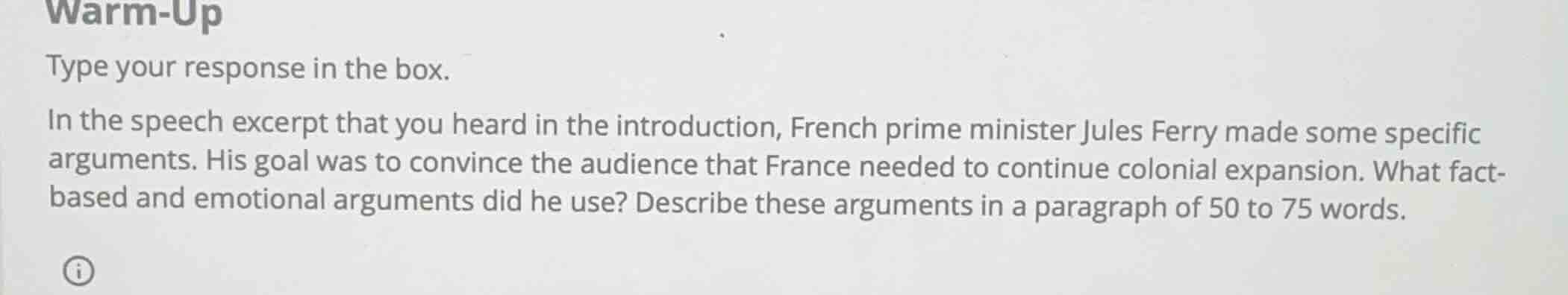 warm-up type your response in the box. in the speech excerpt that you h…