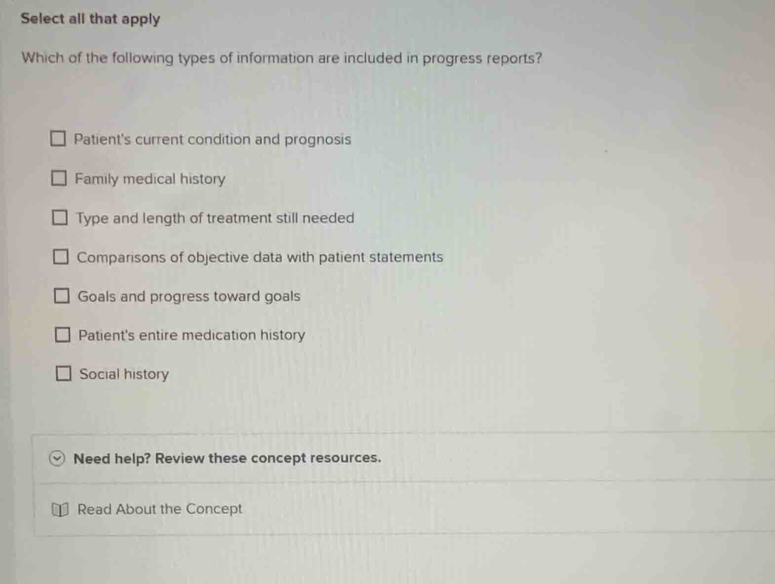 select all that apply which of the following types of information are i…