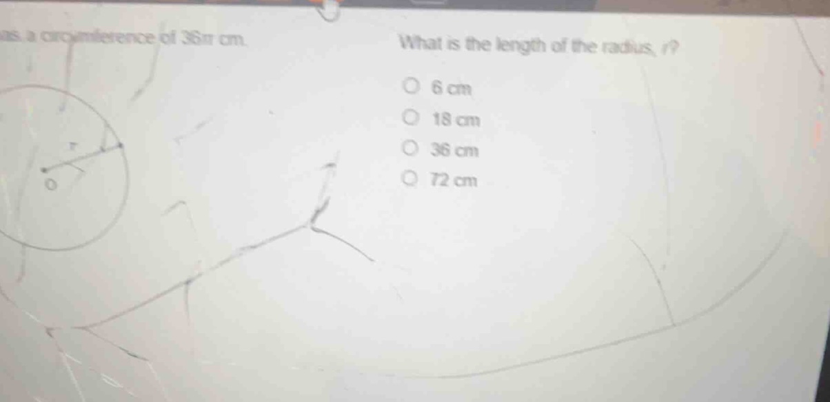 has a circumference of \\(36\\pi\\text{ cm}\\). what is the length of t…