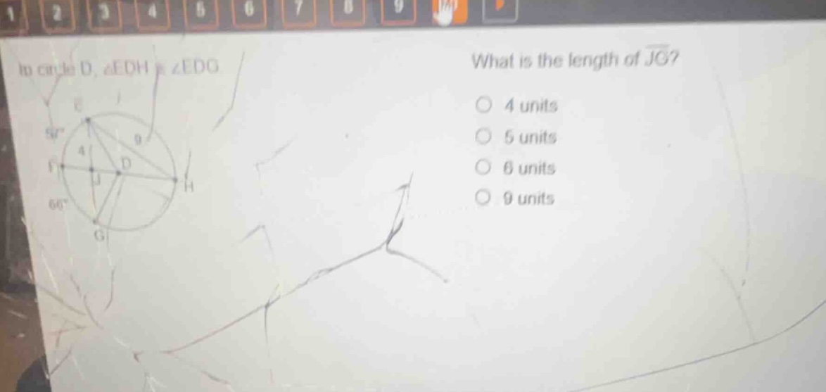 in circle d, \\(\\angle edh \\cong \\angle edg\\). what is the length o…