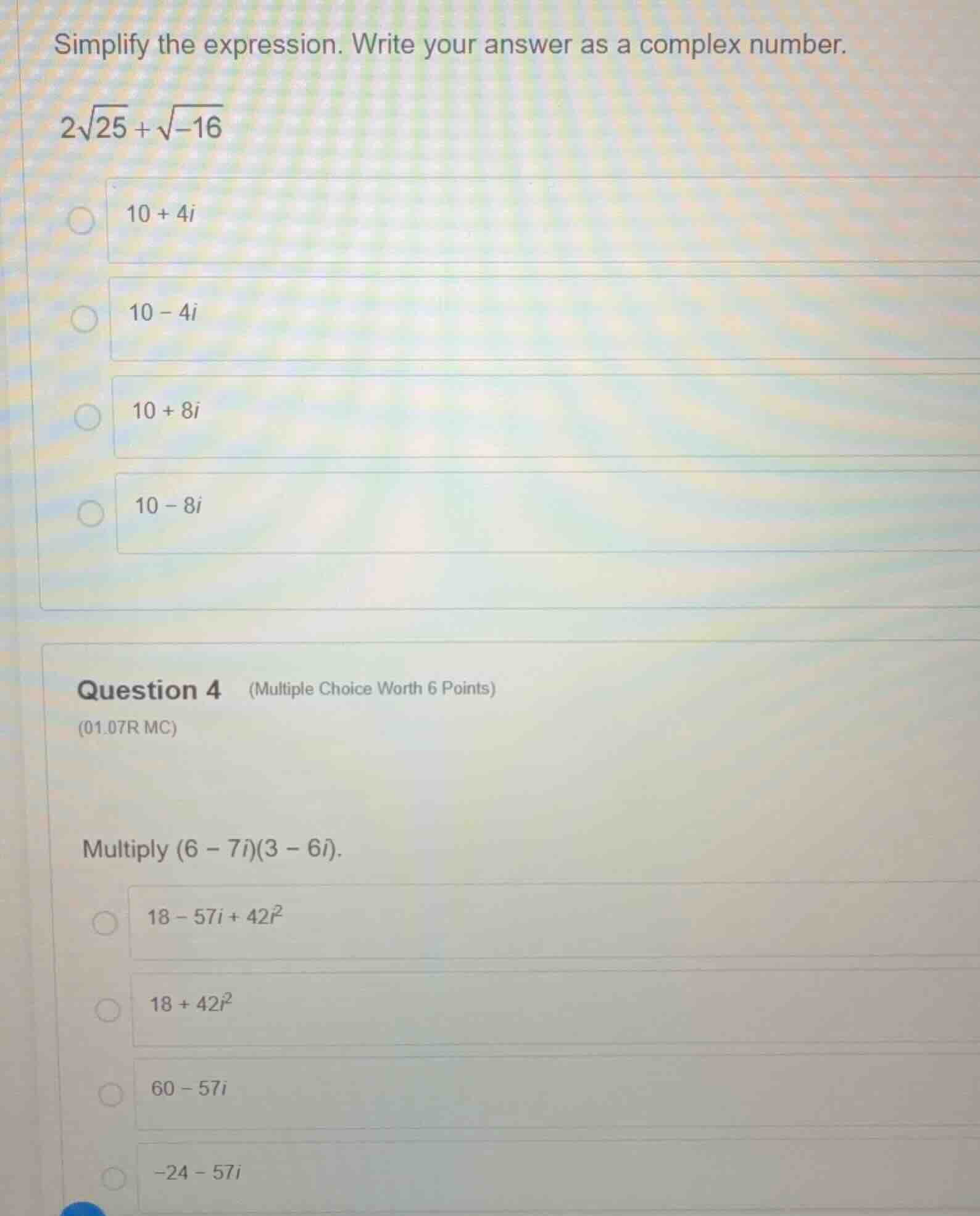 simplify the expression. write your answer as a complex number. (2sqrt{…
