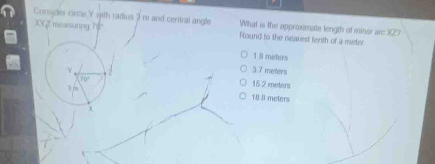 consider circle y with radius \\(3\\text{ m}\\) and central angle \\(xy…