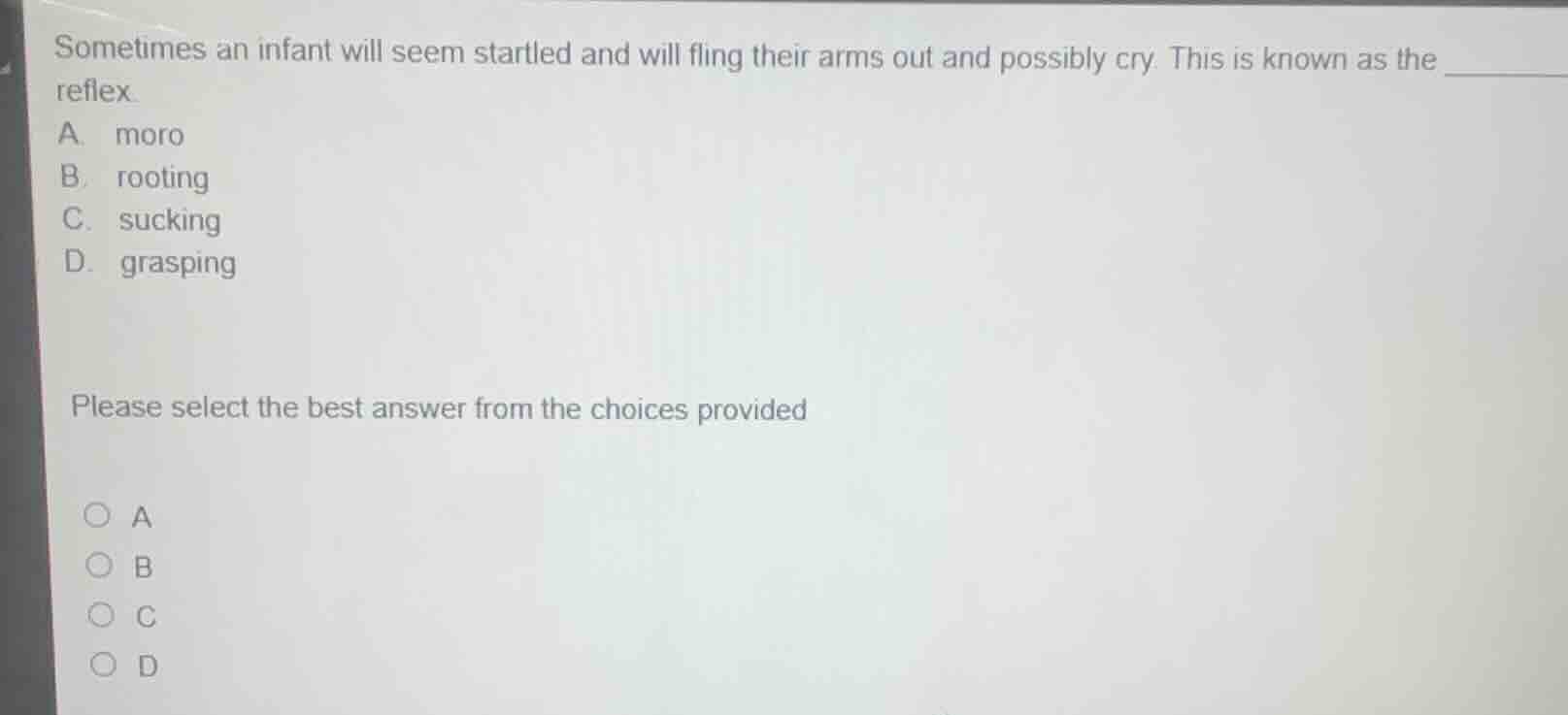 sometimes an infant will seem startled and will fling their arms out an…