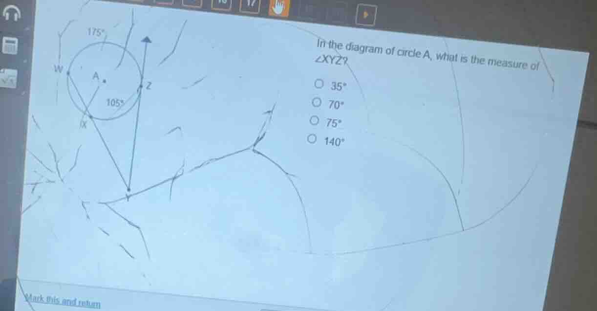 in the diagram of circle a, what is the measure of \\(\\angle xyz\\)? \…