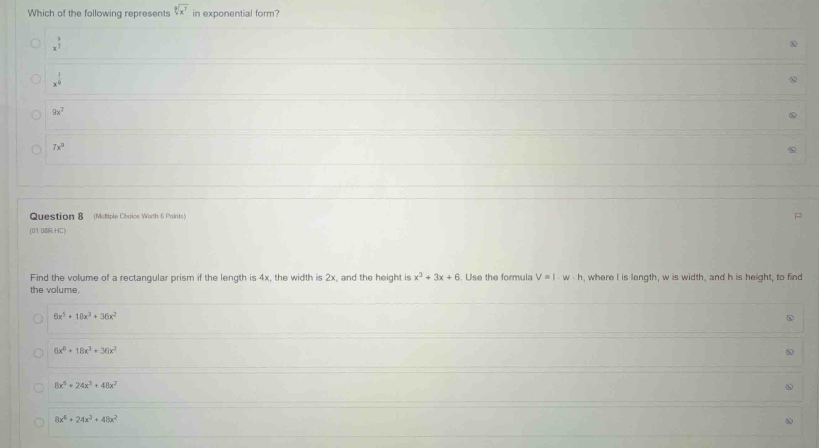 which of the following represents \\(\\sqrt9{x^7}\\) in exponential for…