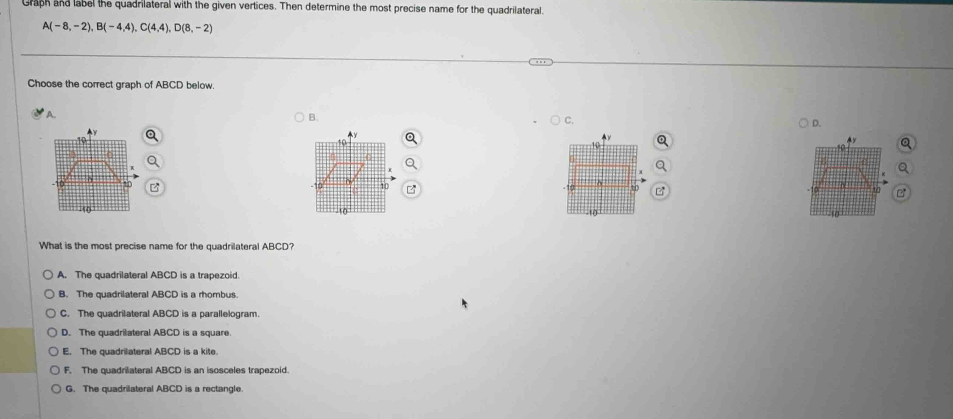 graph and label the quadrilateral with the given vertices. then determi…