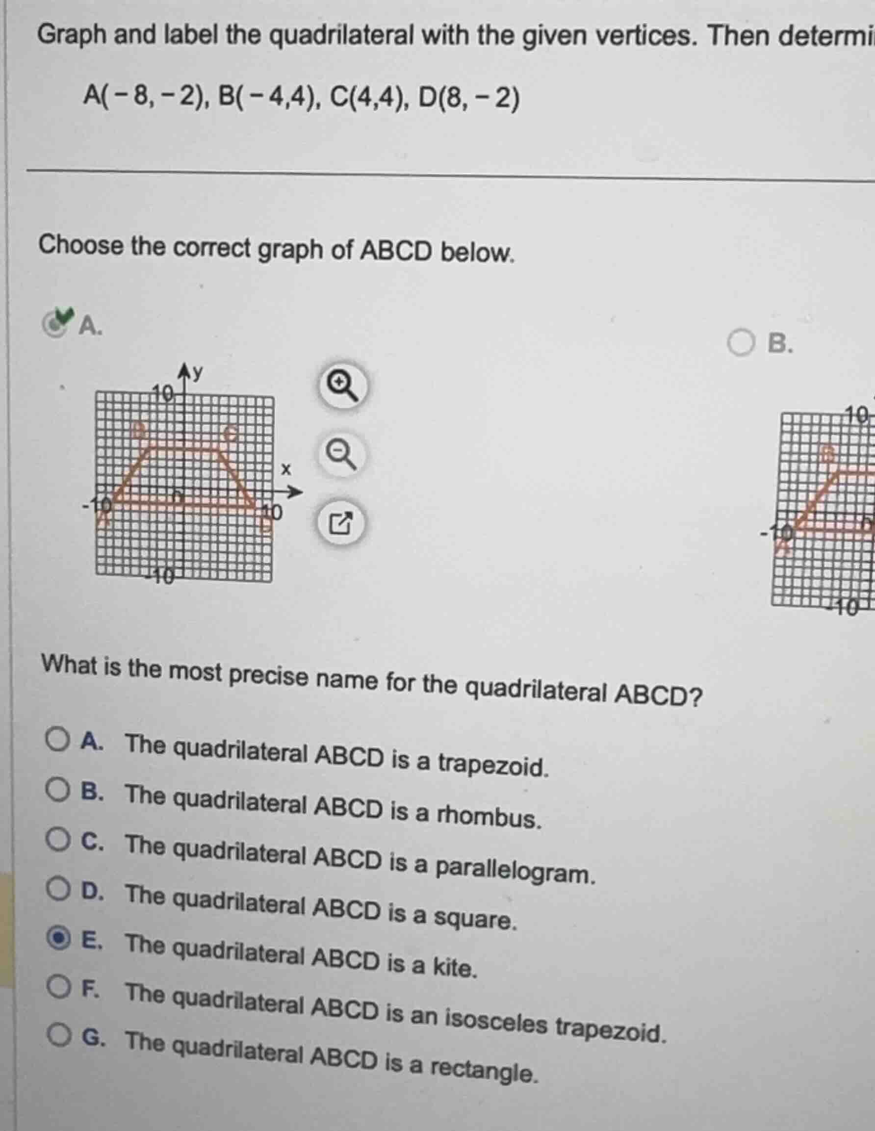 graph and label the quadrilateral with the given vertices. then determi…