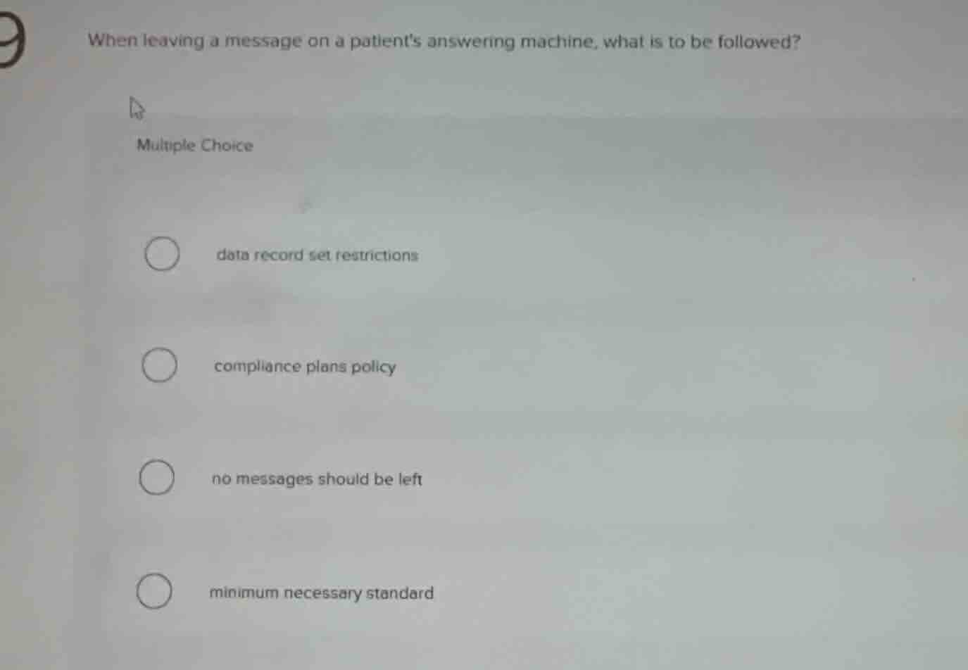 when leaving a message on a patients answering machine, what is to be f…