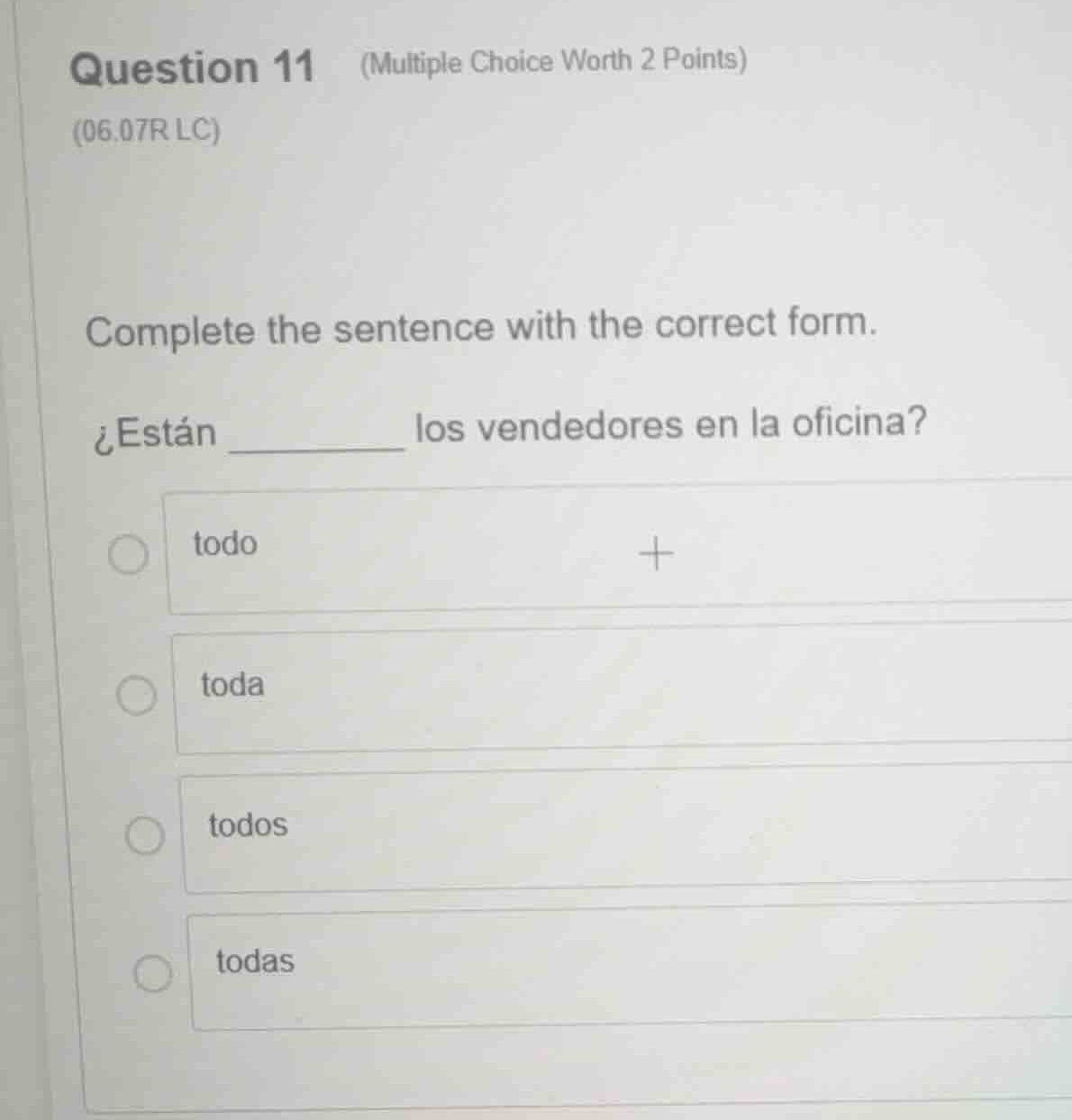 question 11 (multiple choice worth 2 points) (06.07r lc) complete the s…