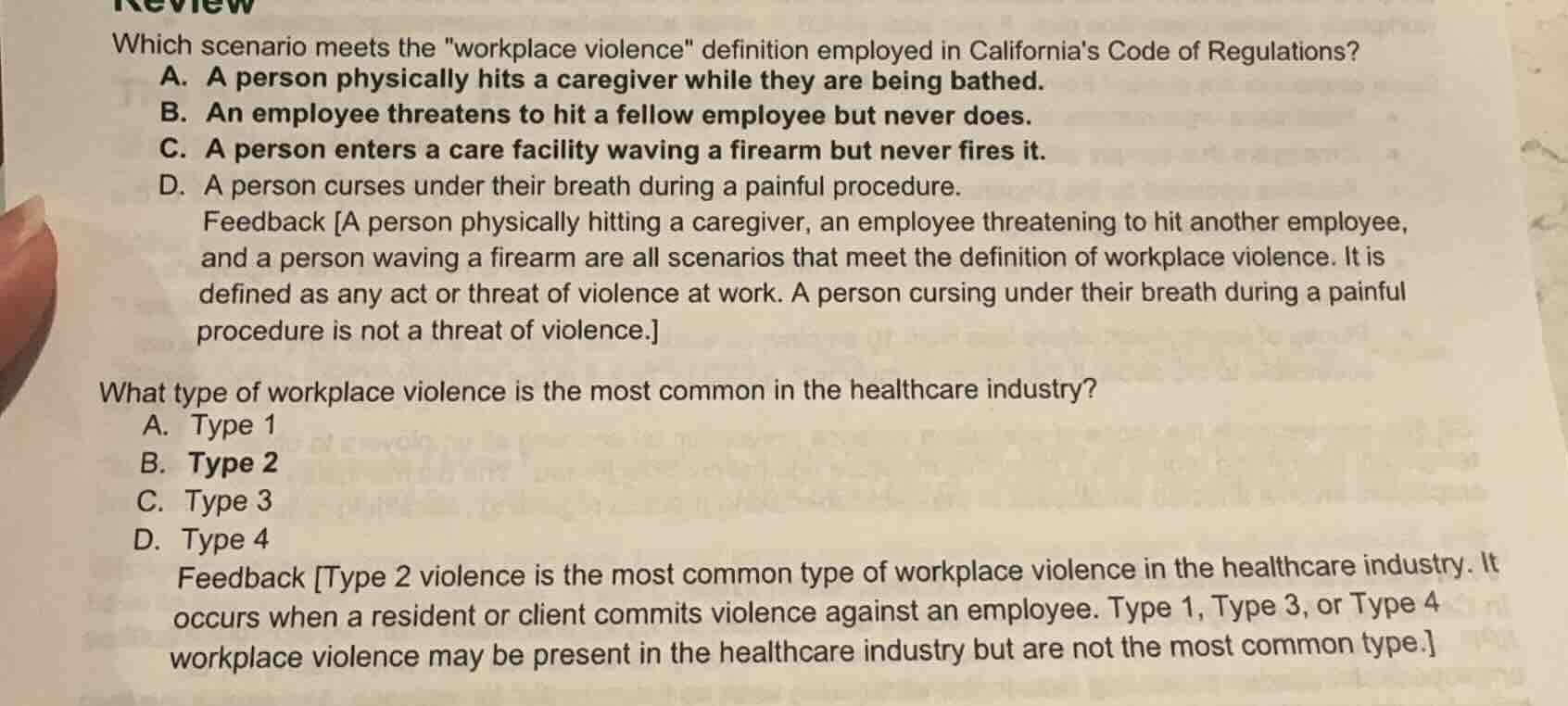which scenario meets the \workplace violence\ definition employed in ca…