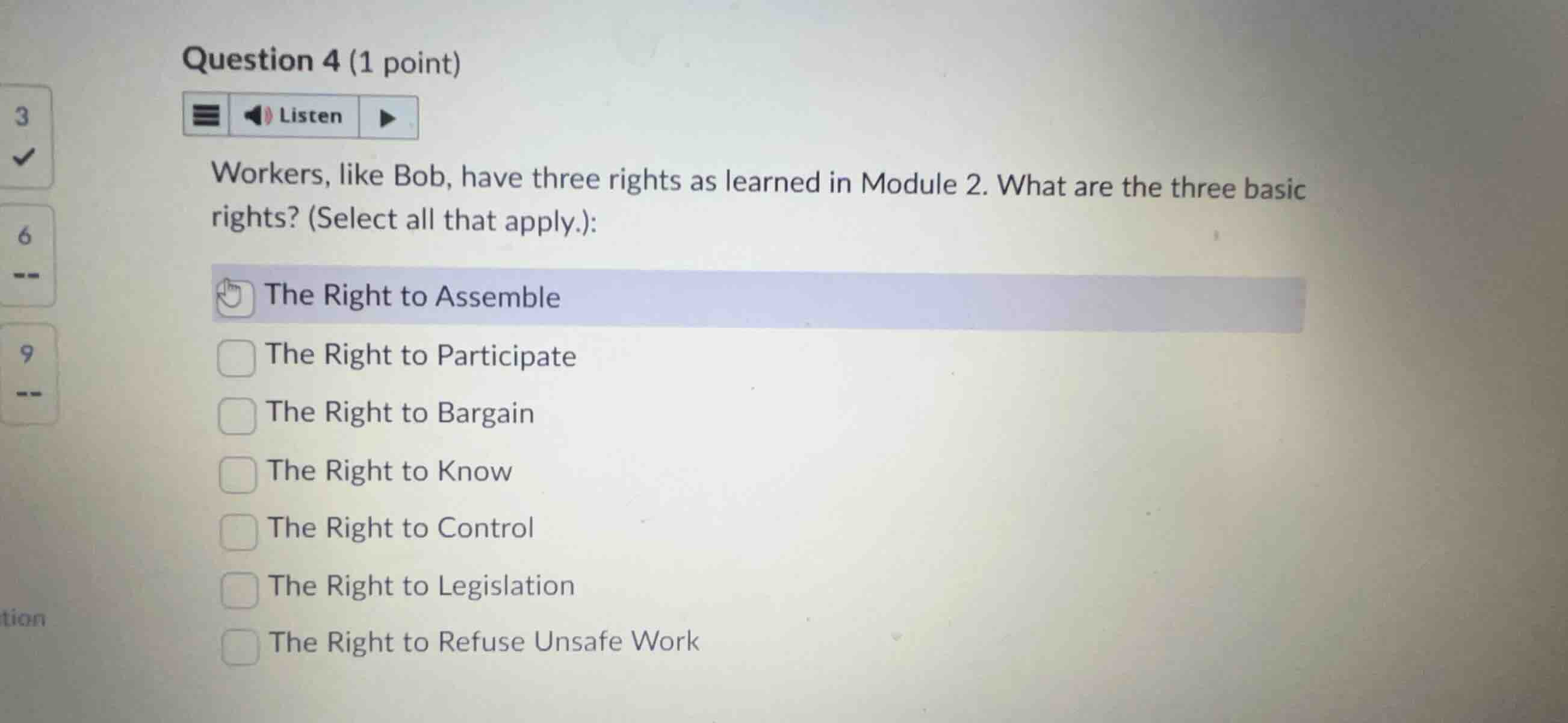 question 4 (1 point) workers, like bob, have three rights as learned in…