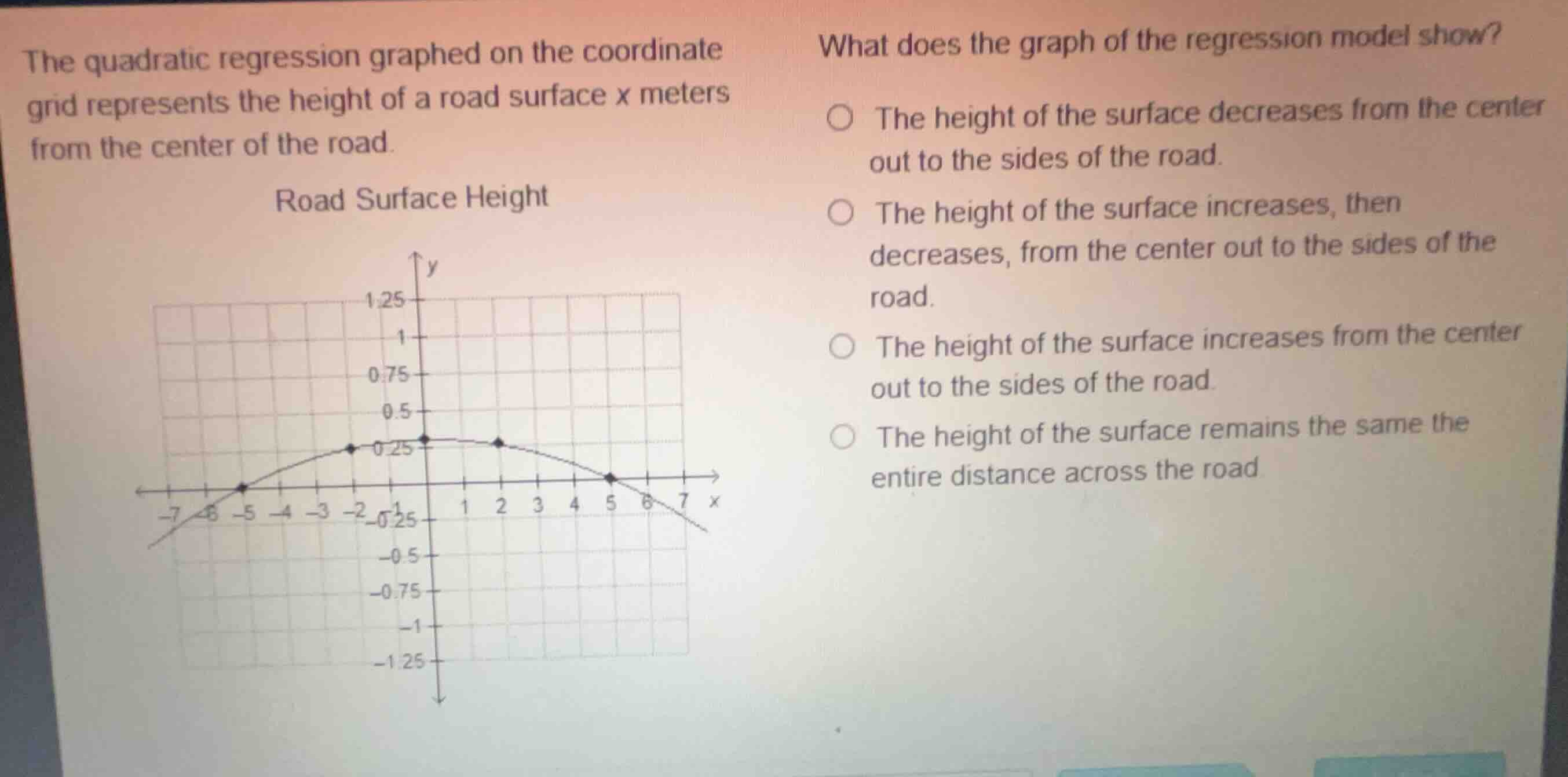 the quadratic regression graphed on the coordinate grid represents the …