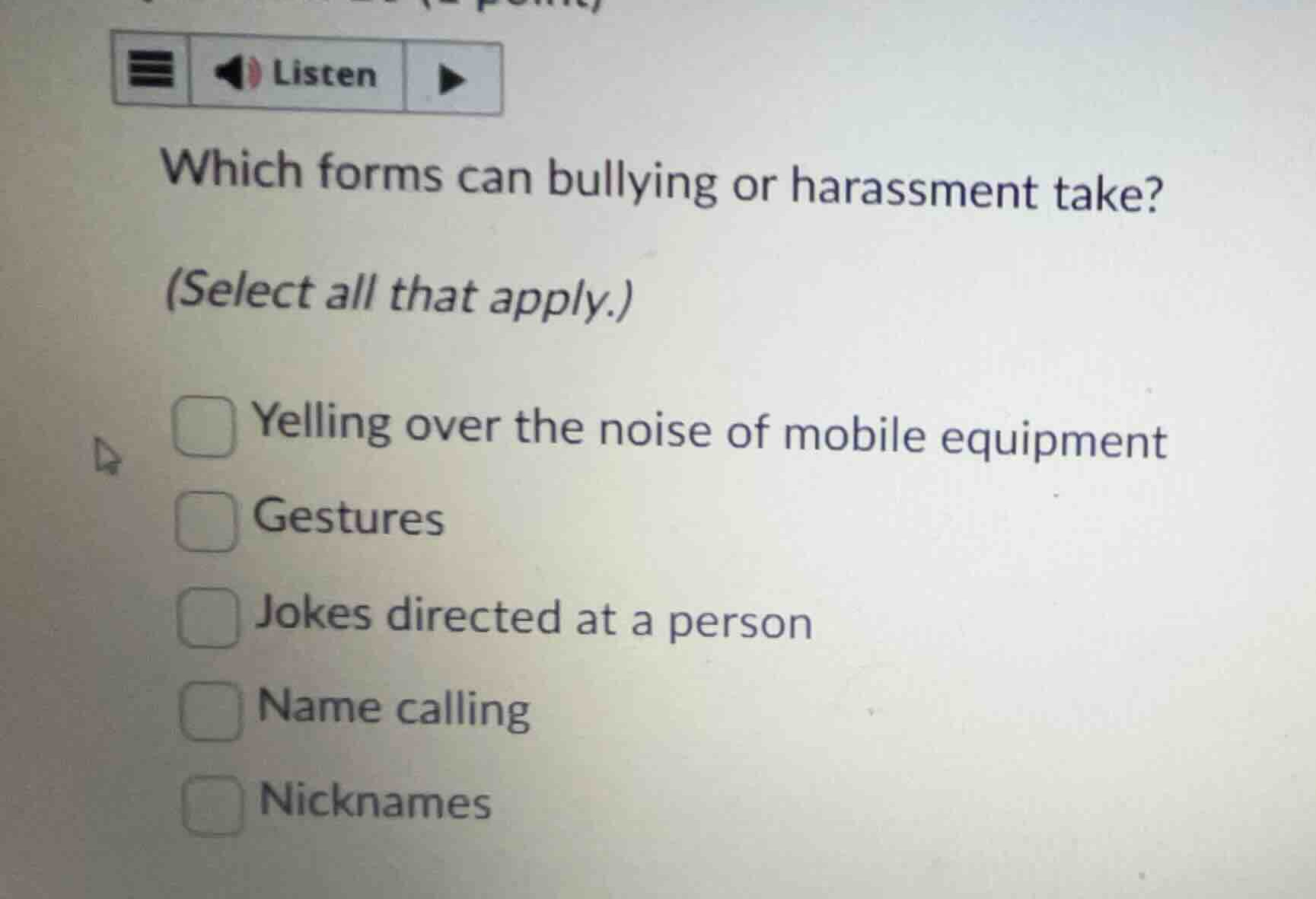 which forms can bullying or harassment take? (select all that apply.) -…