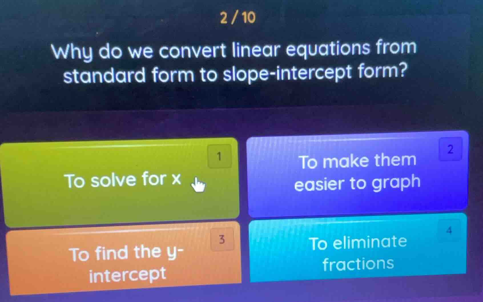 why do we convert linear equations from standard form to slope-intercep…