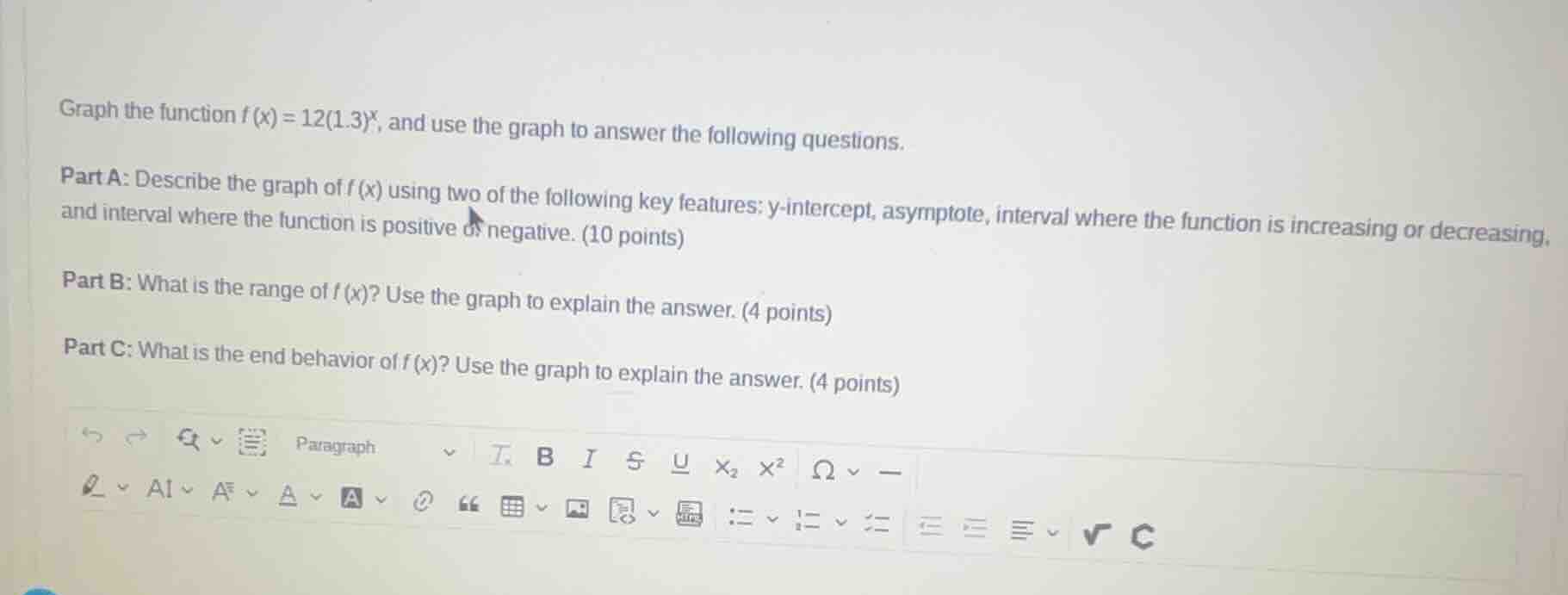 graph the function \\(f(x) = 12(1.3)^x\\), and use the graph to answer …