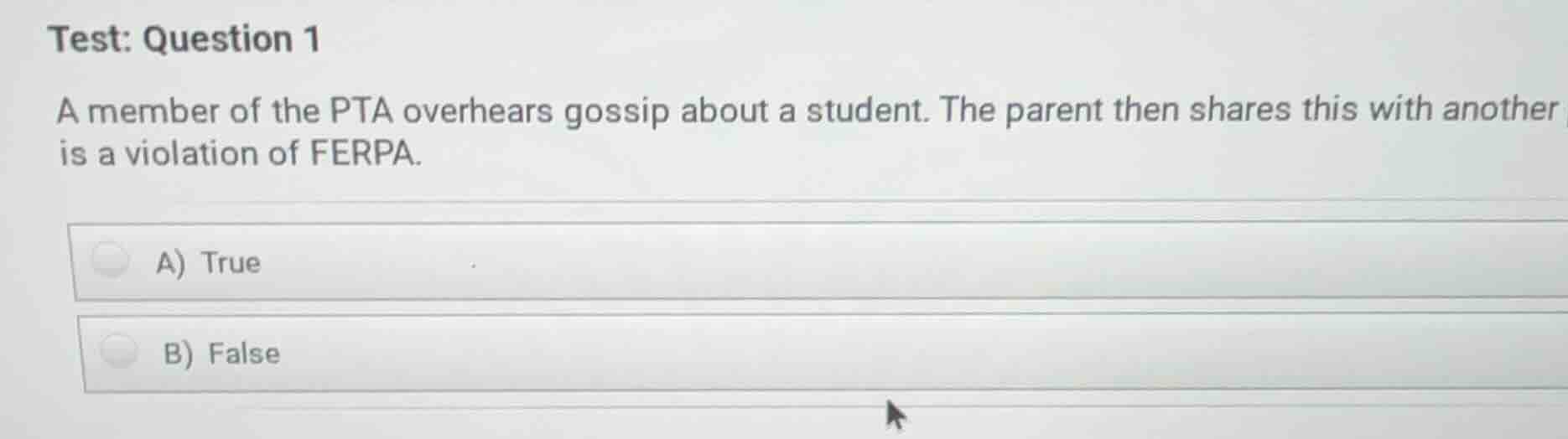 test: question 1 a member of the pta overhears gossip about a student. …