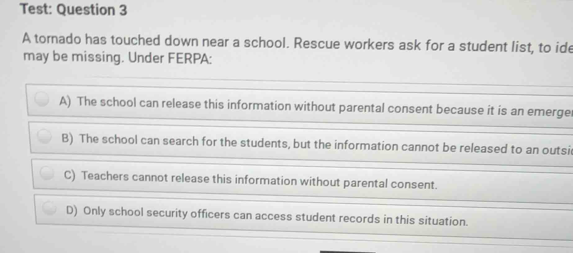 test: question 3 a tornado has touched down near a school. rescue worke…