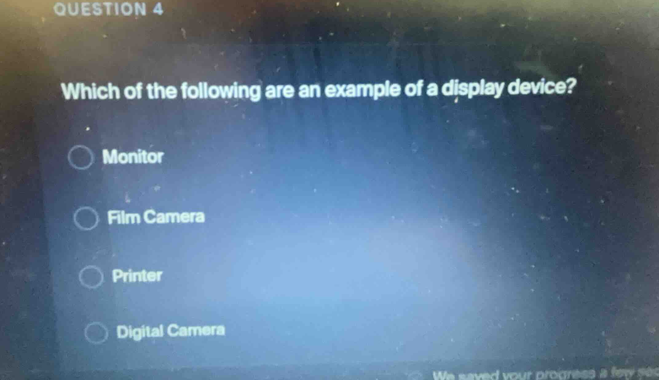 question 4 which of the following are an example of a display device? m…