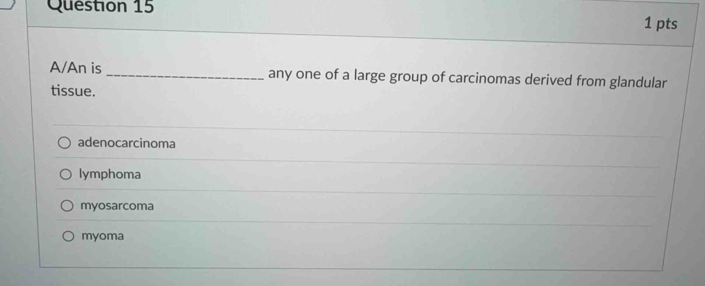 question 15 1 pts a/an is ____________________ any one of a large group…