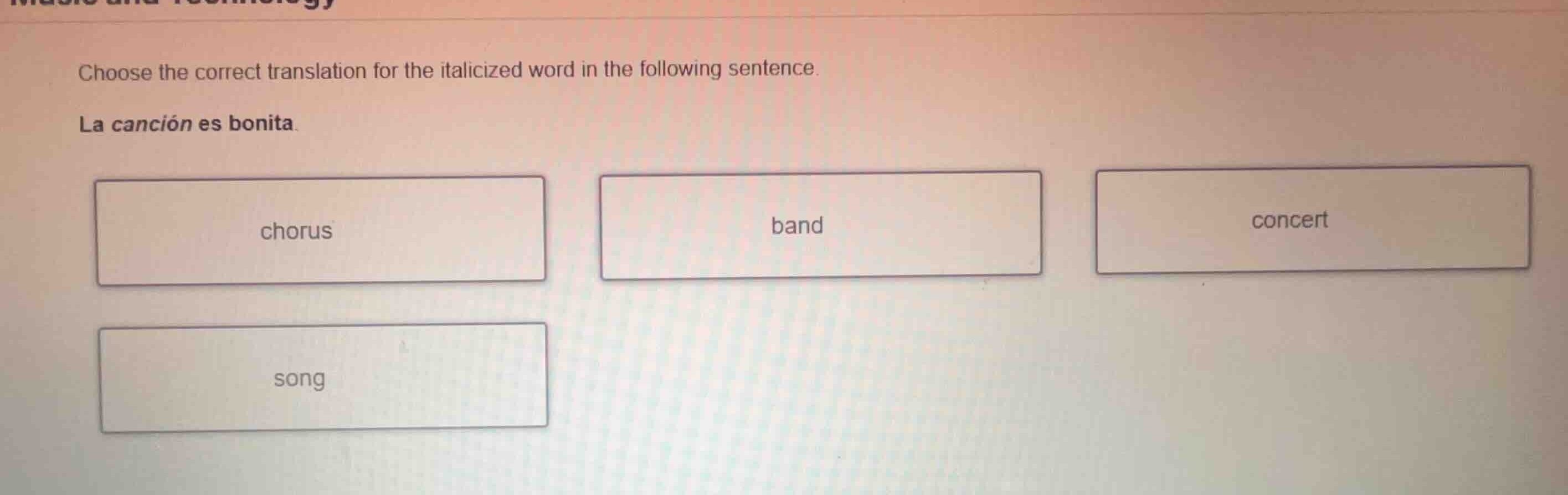 choose the correct translation for the italicized word in the following…