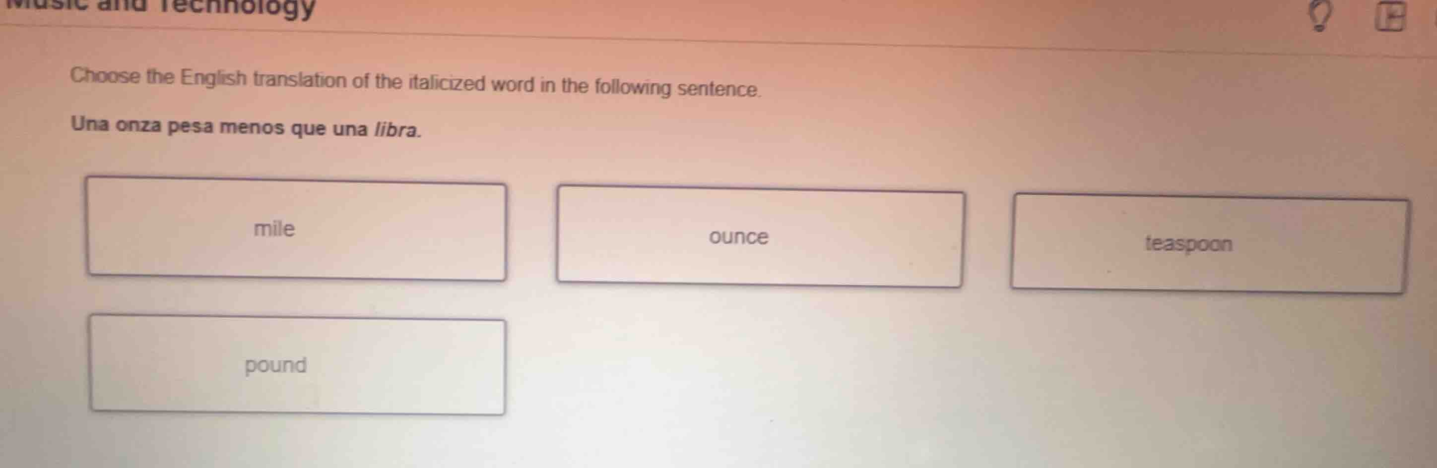 choose the english translation of the italicized word in the following …