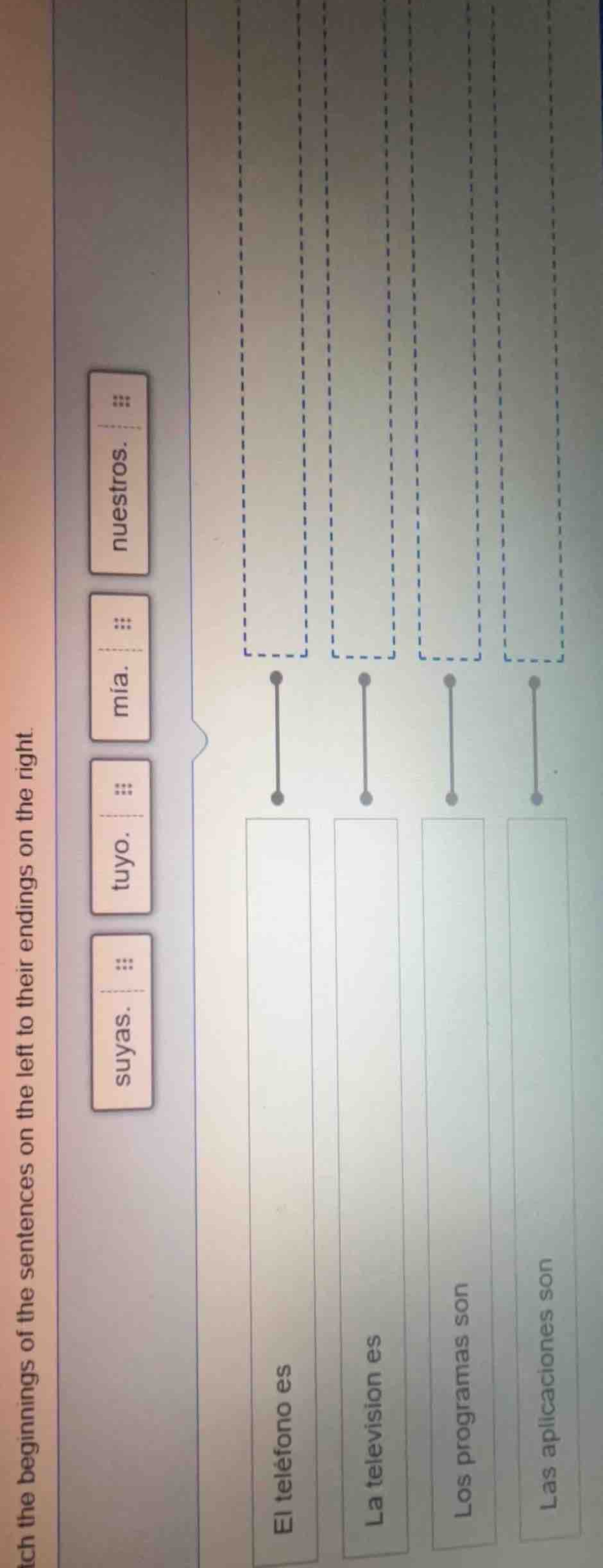 match the beginnings of the sentences on the left to their endings on t…