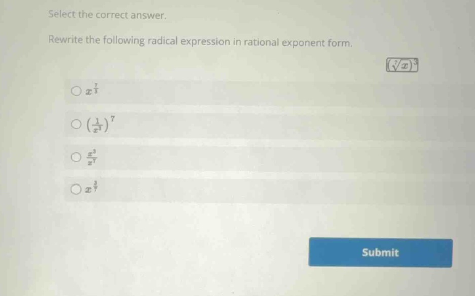 select the correct answer. rewrite the following radical expression in …