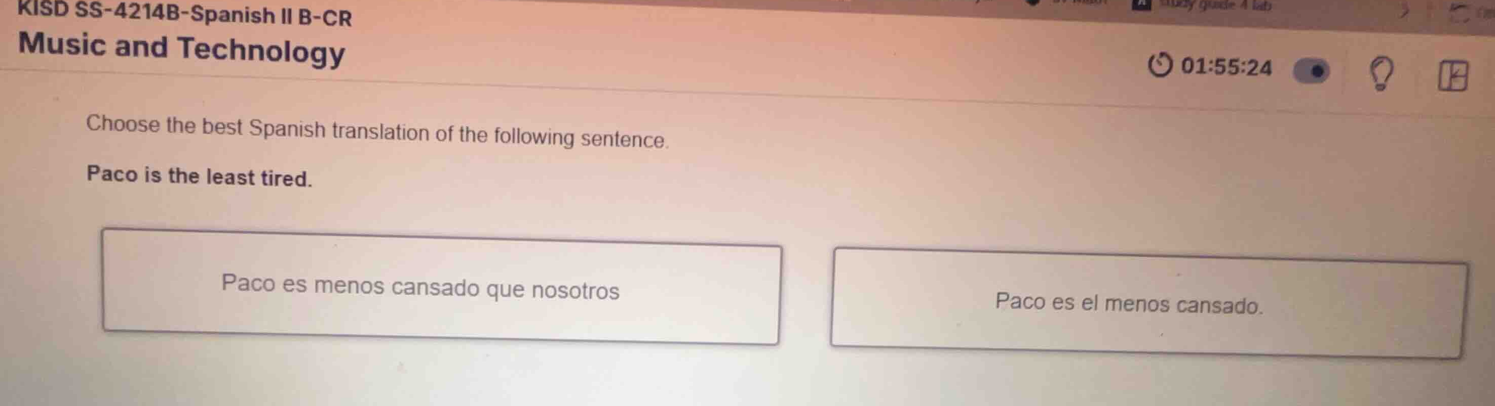 choose the best spanish translation of the following sentence. paco is …