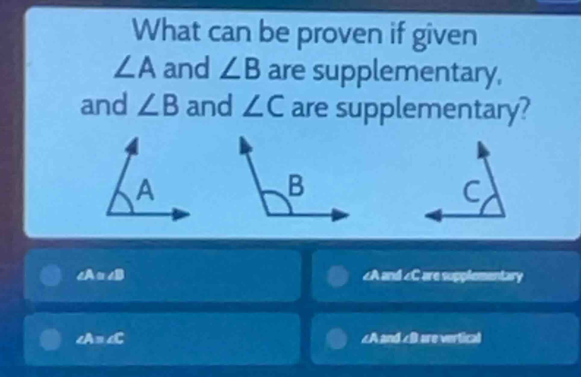 what can be proven if given \\(\\angle a\\) and \\(\\angle b\\) are sup…