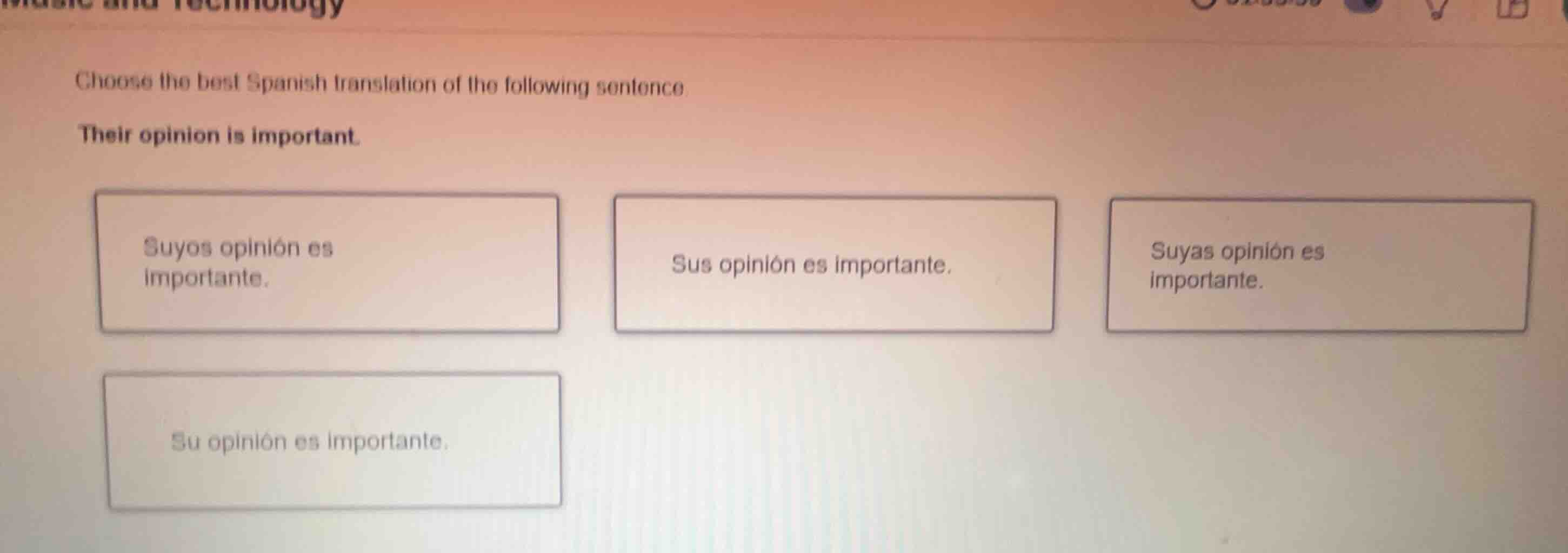 choose the best spanish translation of the following sentence. their op…