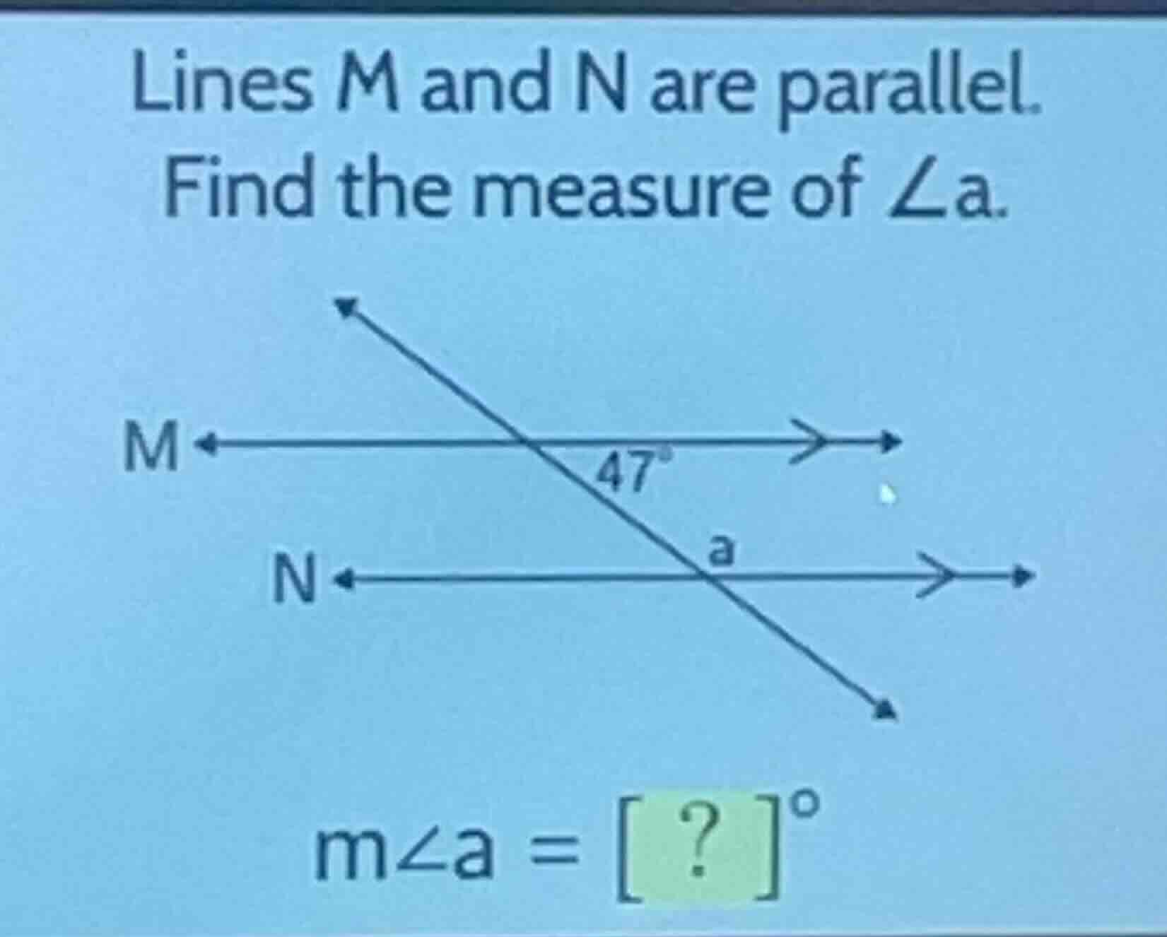 lines m and n are parallel. find the measure of \\(\\angle a\\). \\(m\\…