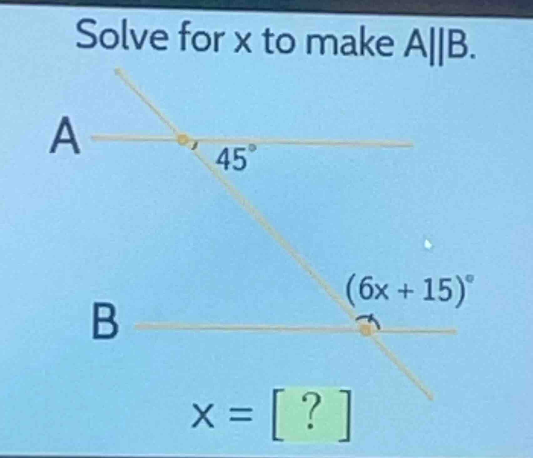 solve for x to make a||b. (x = ?)