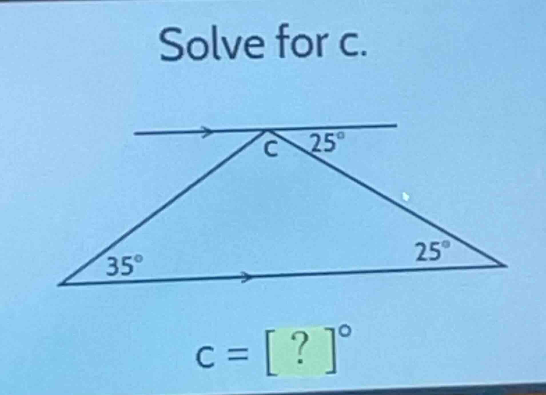 solve for c. \\(c = ?^\\circ\\)