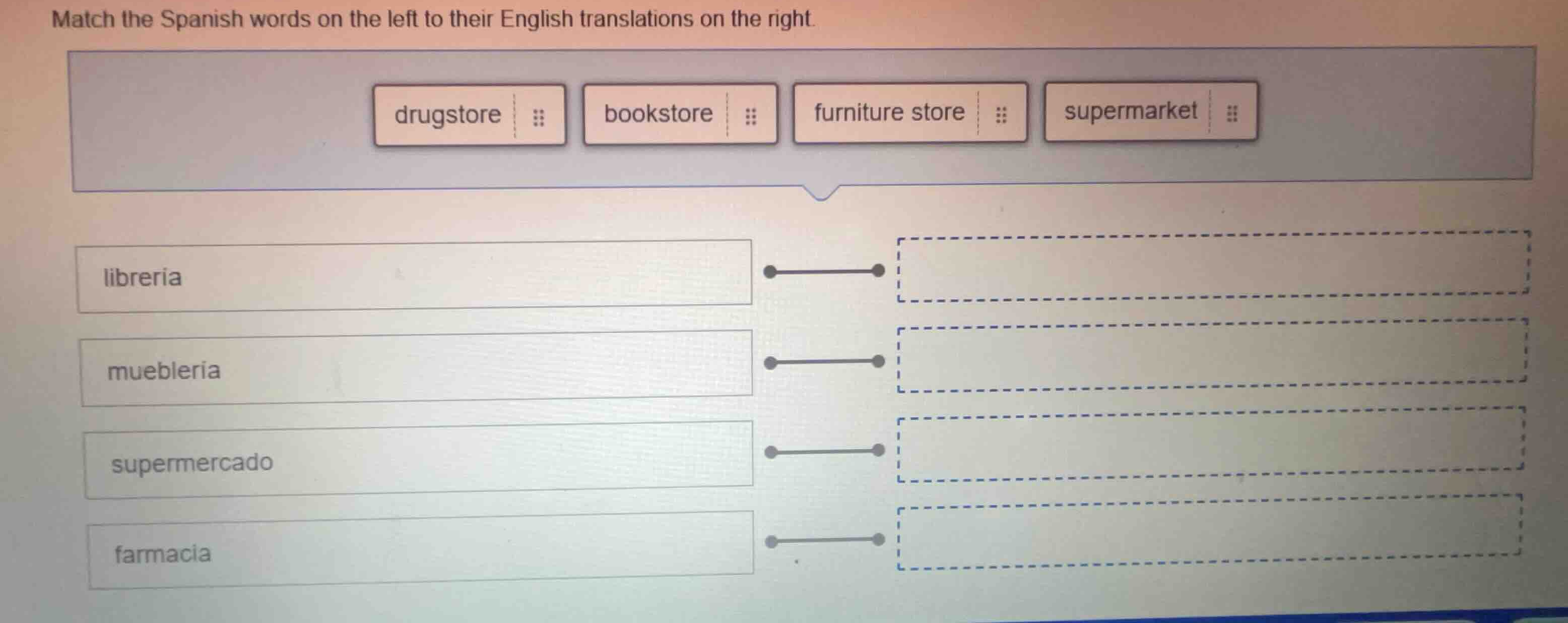 match the spanish words on the left to their english translations on th…