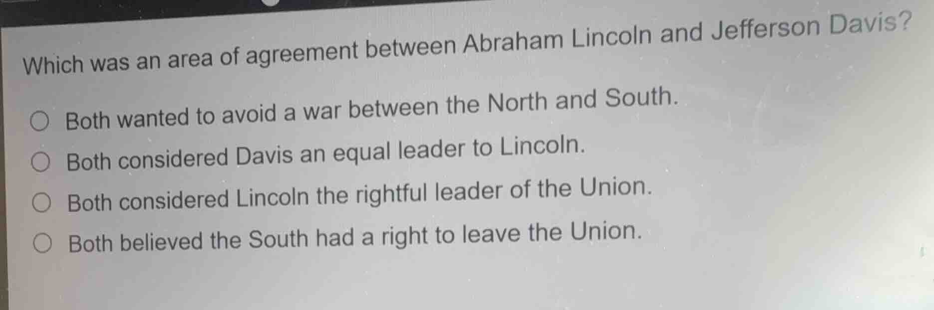 which was an area of agreement between abraham lincoln and jefferson da…