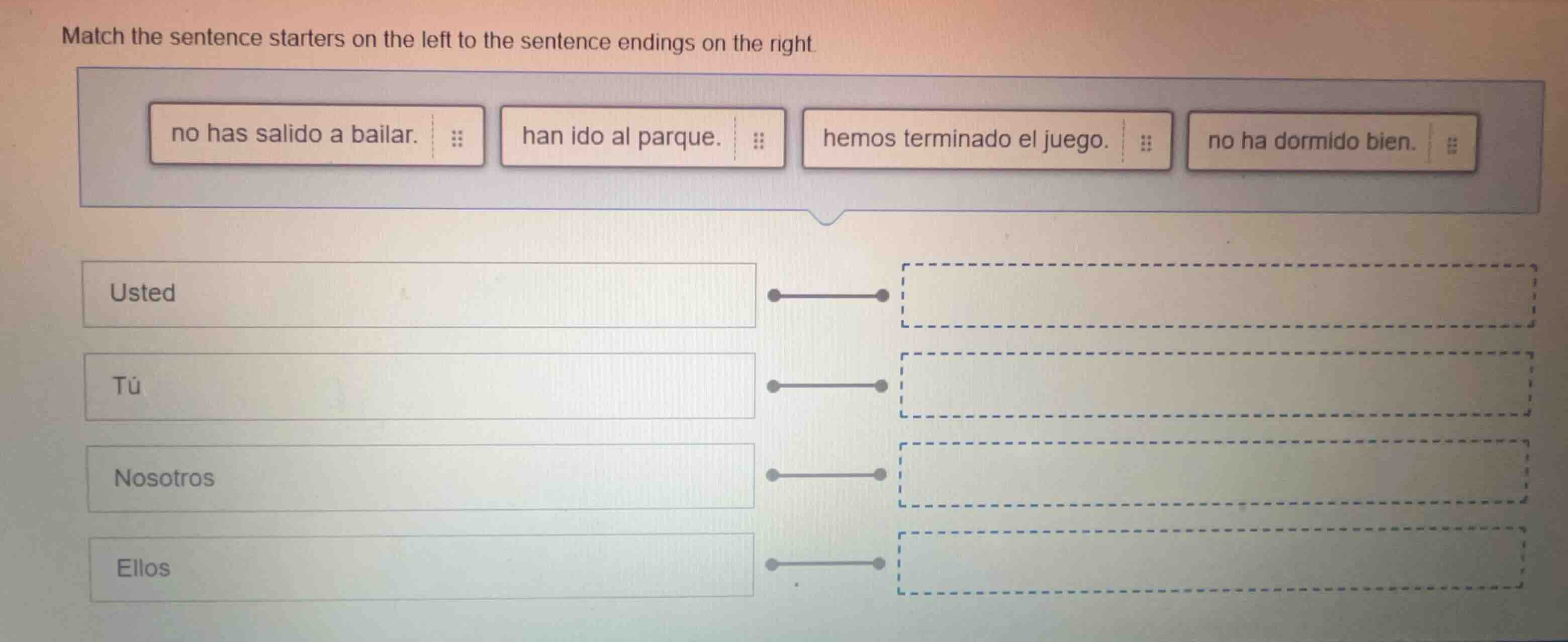 match the sentence starters on the left to the sentence endings on the …