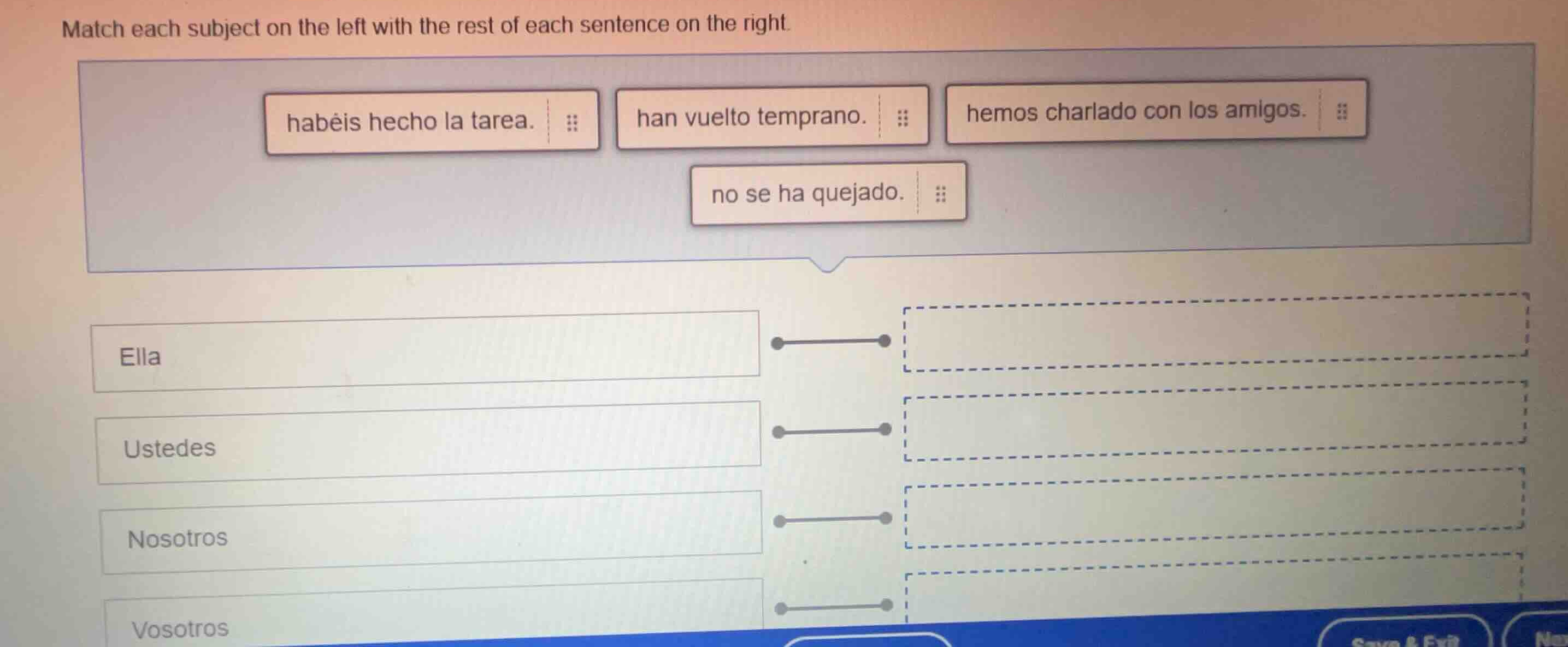 match each subject on the left with the rest of each sentence on the ri…
