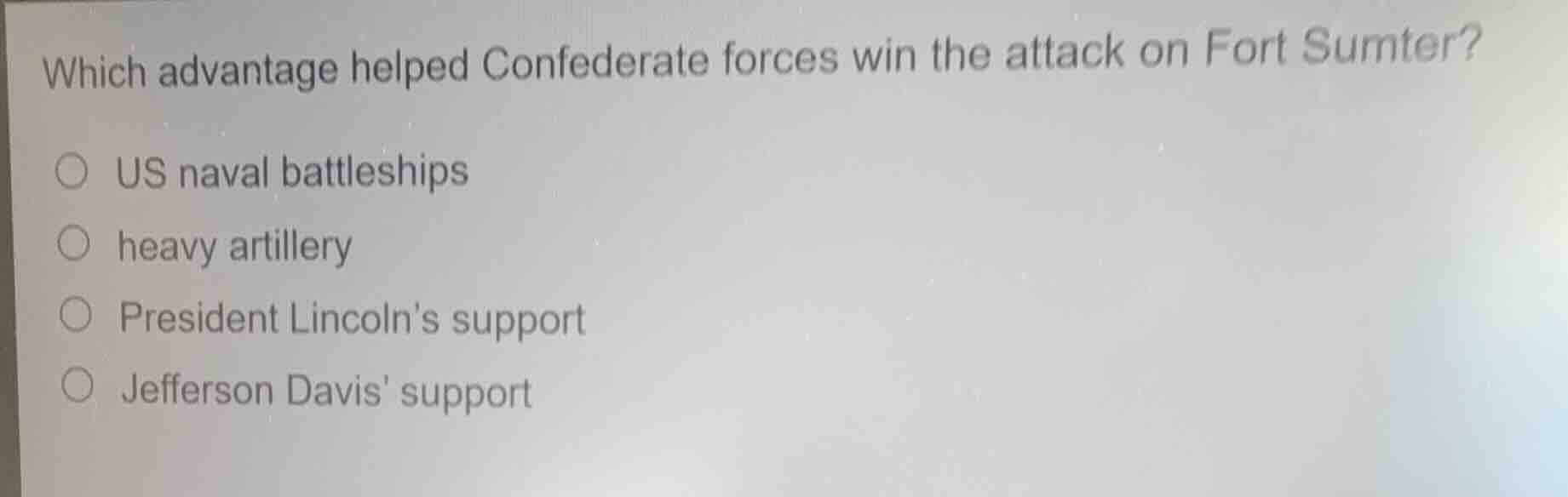 which advantage helped confederate forces win the attack on fort sumter…