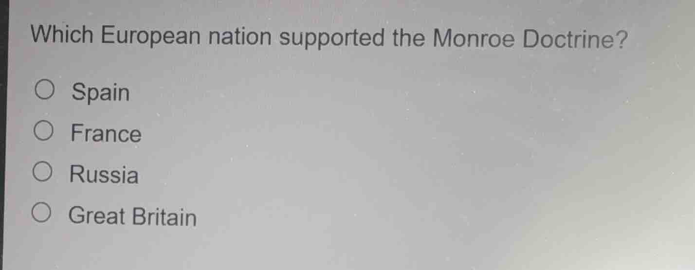which european nation supported the monroe doctrine? spain france russi…