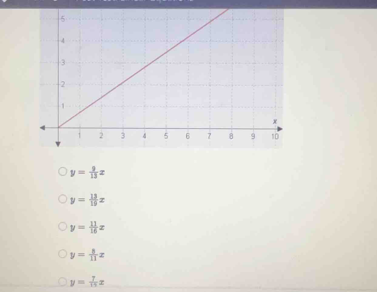y = \\frac{9}{13}x y = \\frac{13}{19}x y = \\frac{11}{16}x y = \\frac{8…