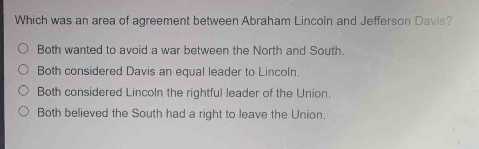 which was an area of agreement between abraham lincoln and jefferson da…
